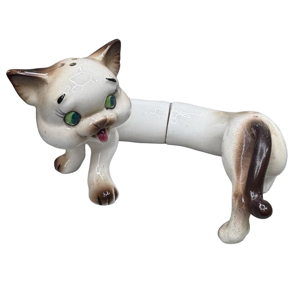 vintage RARE Artmark Japan Stretch Cat Stretched Siamese salt pepper shaker set